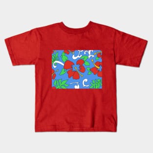 Soft Tropical Red Hibiscus Kids T-Shirt